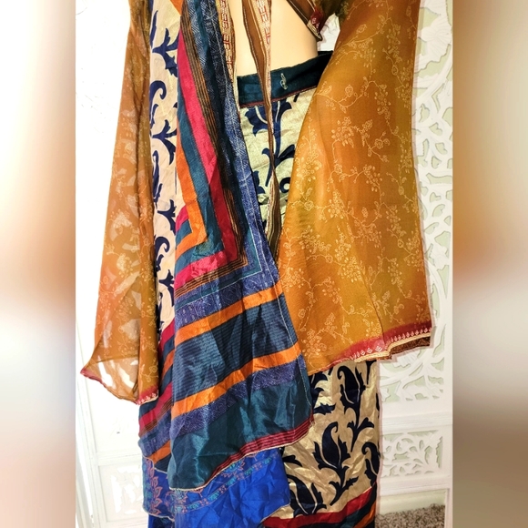 Exotic Boho Silk Blue Multicolor Reversible Wrap Skirt - Picture 4 of 12